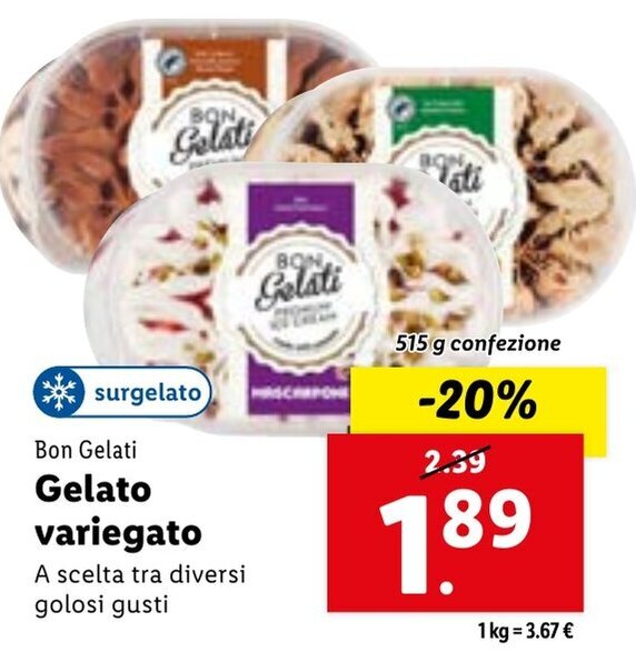 Bon Gelati Gelato variegato 515 g confezione offerta di Lidl