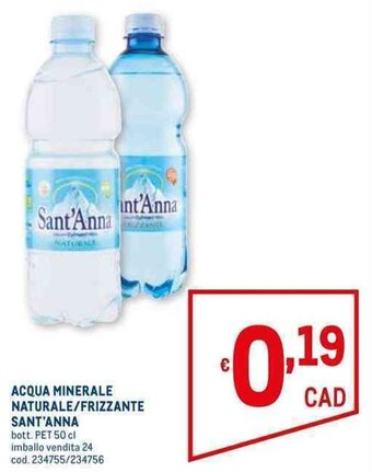 Metro ACQUA MINERALE NATURALE/FRIZZANTE SANT'ANNA bott. PET 50 cl offerta