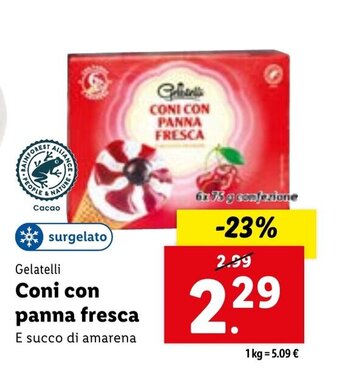 Lidl Gelatelli Coni con panna fresca 6x 75 g offerta