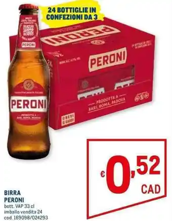 Metro BIRRA PERONI bott. VAP 33 cl offerta
