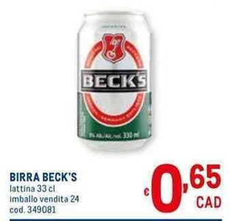 Metro BIRRA BECK'S lattina 33 cl offerta