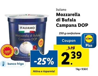 Lidl Italiamo Mozzarella di Bufala Campana DOP 250 g confezione offerta