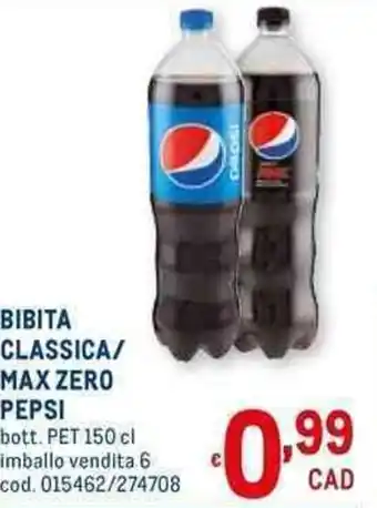 Metro BIBITA CLASSICA/ MAX ZERO PEPSI offerta