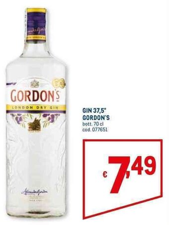 Metro GIN 37,5° GORDON'S bott. 70 cl offerta