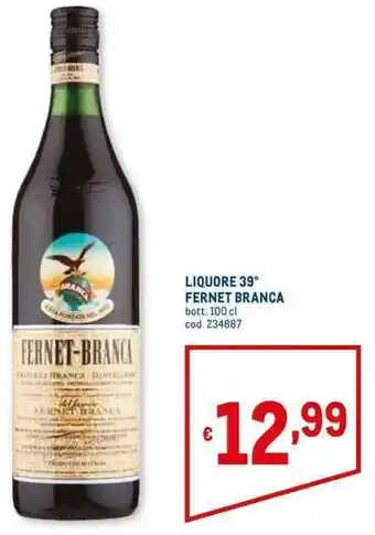 Metro LIQUORE 39° FERNET BRANCA bott. 100 cl offerta