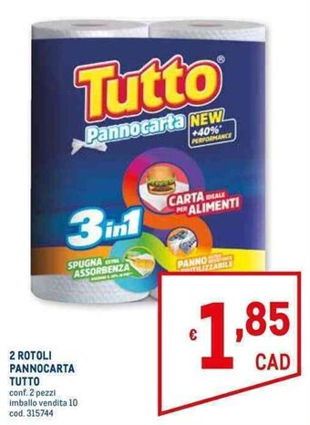 Metro 2 ROTOLI PANNOCARTA TUTTO conf. 2 pezzi offerta