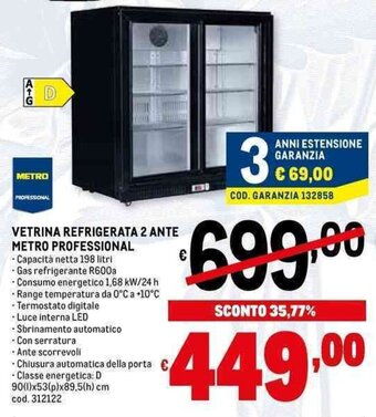 Metro VETRINA REFRIGERATA 2 ANTE METRO PROFESSIONAL offerta