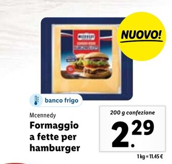 Lidl Mcennedy Formaggio a fette per hamburger 200 g confezione offerta