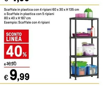 Iper La Grande Scaffale In Plastica Con 4 Ripiani 60 X 30 X H 135 Cm offerta