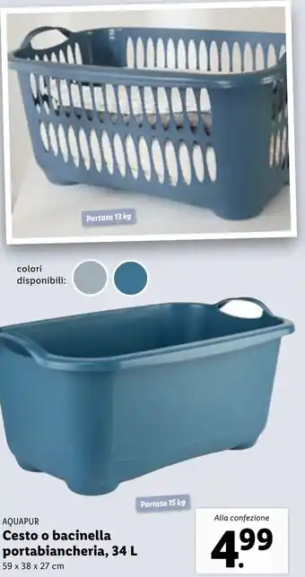 Lidl AQUAPUR Cesto o bacinella portabiancheria, 34 L offerta