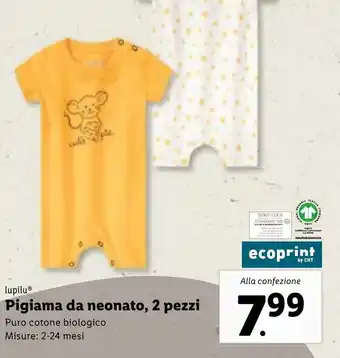 Lidl lupilu Pigiama da neonato, 2 pezzi Misure: 2-24 mesi offerta