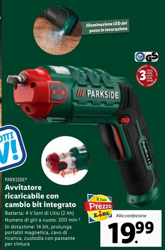 Lidl PARKSIDEⓇ Avvitatore ricaricabile con cambio bit integrato offerta
