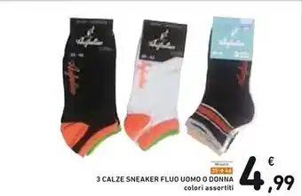 Spazio Conad 3 calze sneaker fluo uomo o donna offerta