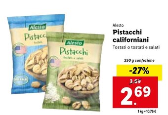 Lidl Alesto Pistacchi californiani 250 g confezione offerta