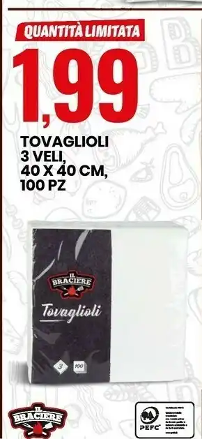 Eurospin Il braciere Tovaglioli 3 Veli 40x40Cm 100PZ offerta