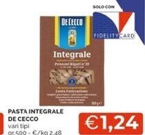 Mercatò De cecco pasta integrale offerta