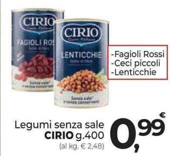 Supermercati Dok Legumi senza sale CIRIO g.400 offerta