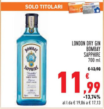LONDON DRY GIN BOMBAY SAPPHIRE 700 ml