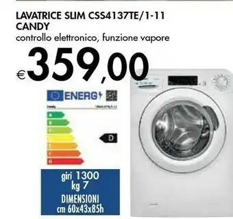 Bennet Candy Smart CSS4137TE/1-11 Lavatrice Libera Installazione Caricamento Frontale 7 Kg 1300 Giri/min D Bianco offerta