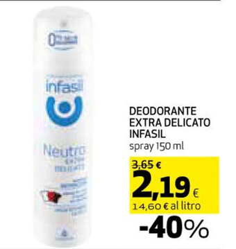 Coop DEODORANTE EXTRA DELICATO INFASIL spray 150 ml offerta