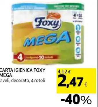 Coop CARTA IGIENICA FOXY MEGA MEGA 2 veli, decorato, 4 rotoli offerta