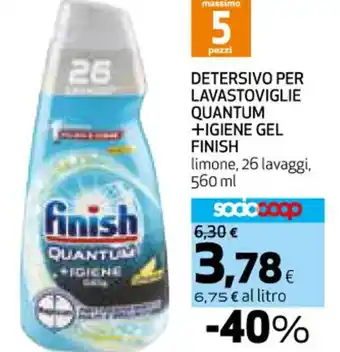 Coop DETERSIVO PER LAVASTOVIGLIE QUANTUM +IGIENE GEL finish 26 lavaggi, 560 ml offerta