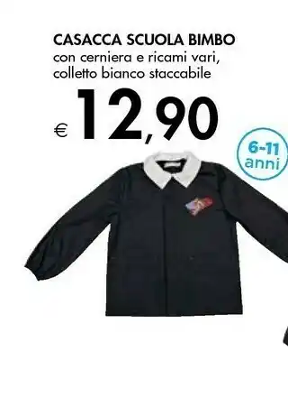 Casacca Scuola Bimbo Con Cerniera E Ricami/Colletto Bianco Staccabile