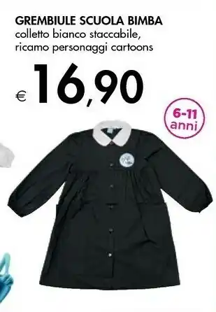 Grembiule Scuola Bimba Colletto Bianco/Ricamo Personaggi Cartoons
