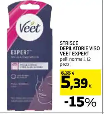 Coop STRISCE DEPILATORIE VISO VEET EXPERT pelli normali, 12 pezzi offerta
