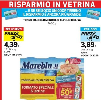 Coop Mareblu Tonno Meno Olio All'Olio D'Oliva offerta