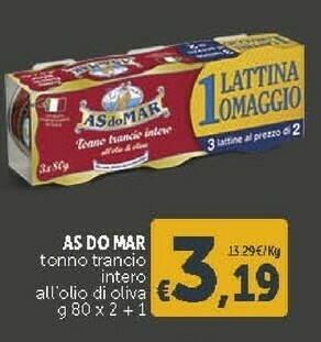 Deco Supermercati Asdomar Tonno Trancio Intero All'Olio Di Oliva offerta