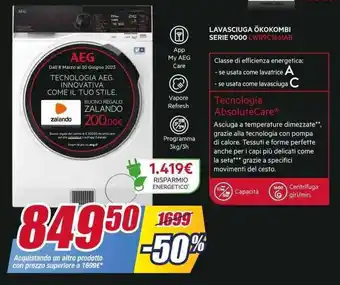 Trony AEG LAVASCIUGA ÖKOKOMBI SERIE 9000 LWR9C1661AB offerta