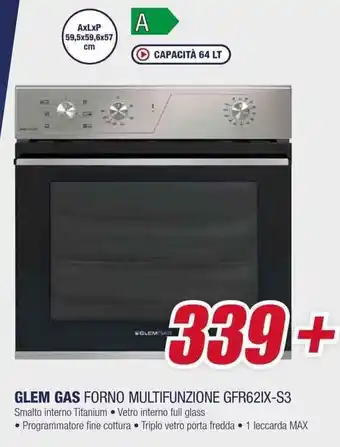 Trony GLEM GAS FORNO MULTIFUNZIONE GFR62IX-S3 offerta