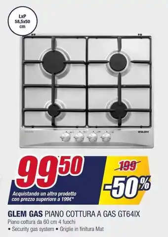 Trony GLEM GAS PIANO COTTURA A GAS GT64IX offerta