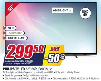 Trony PHILIPS TV LED 55" 55PUS8007/12 offerta