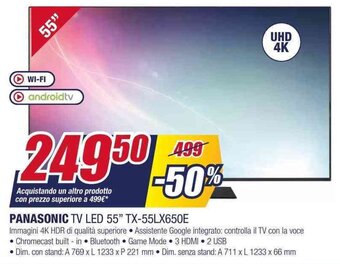 Trony PANASONIC TV LED 55" TX-55LX650E offerta