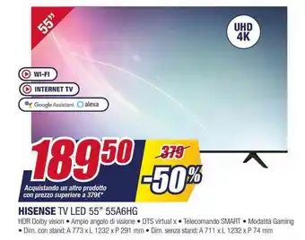 Trony HISENSE TV LED 55" 55A6HG offerta