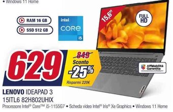 Trony LENOVO IDEAPAD 3 15ITL6 82H802UHIX offerta