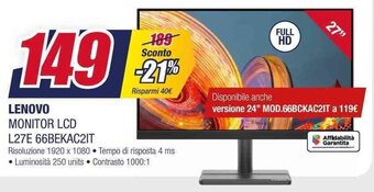 LENOVO MONITOR LCD L27E 66BEKAC2IT