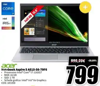 MediaWorld acer Notebook Aspire 5 A515-56-79F6 offerta