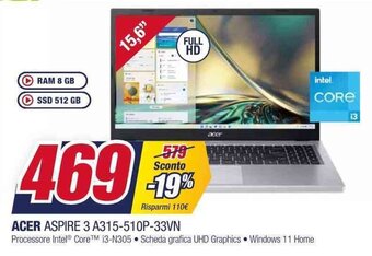 Trony ACER ASPIRE 3 A315-510P-33VN offerta