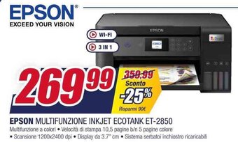 Trony EPSON MULTIFUNZIONE INKJET ECOTANK ET-2850 offerta