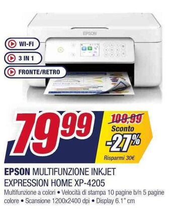 Trony EPSON MULTIFUNZIONE INKJET EXPRESSION HOME XP-4205 offerta