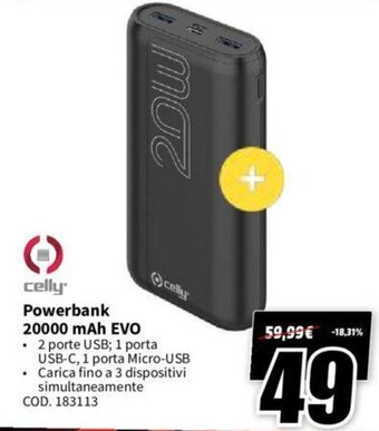 MediaWorld celly Powerbank 20000 mAh EVO offerta