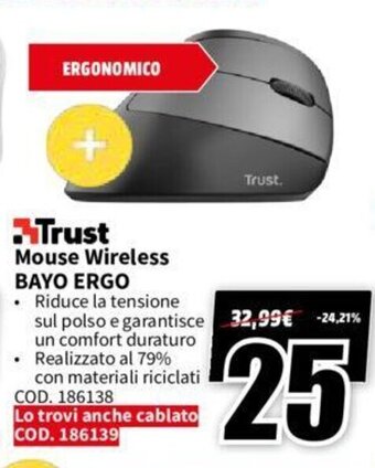MediaWorld Trust Mouse Wireless BAYO ERGO offerta