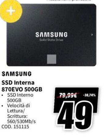 MediaWorld SAMSUNG SSD Interna 870EVO 500GB offerta