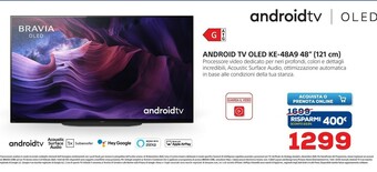 Sony KE-48A9 - TV OLED 48 Pollici, Android Tv 4K HDR Ultra HD Con Processore X1 Ultimate E Acoustic Surface Audio (modello 20