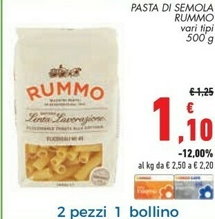 Conad Rummo Rigatoni N°50 500 G(ml) offerta