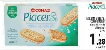 Conad City Conad Biscotto Al Cereali Piacersi Ripieno Di Crema Allo Yagurt offerta