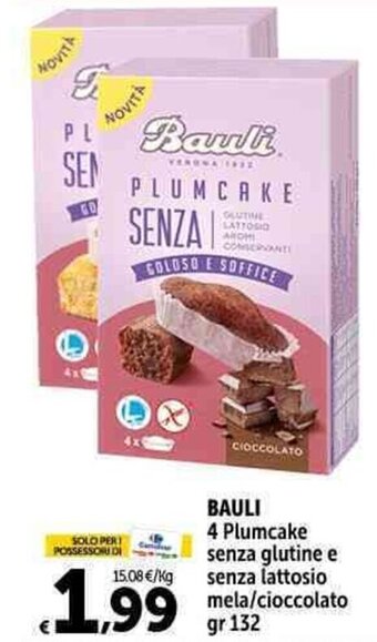 Carrefour Market BAULI 4 Plumcake4 Plumcake senza glutine e senza lattosio mela/cioccolato gr 132 gr 132 offerta